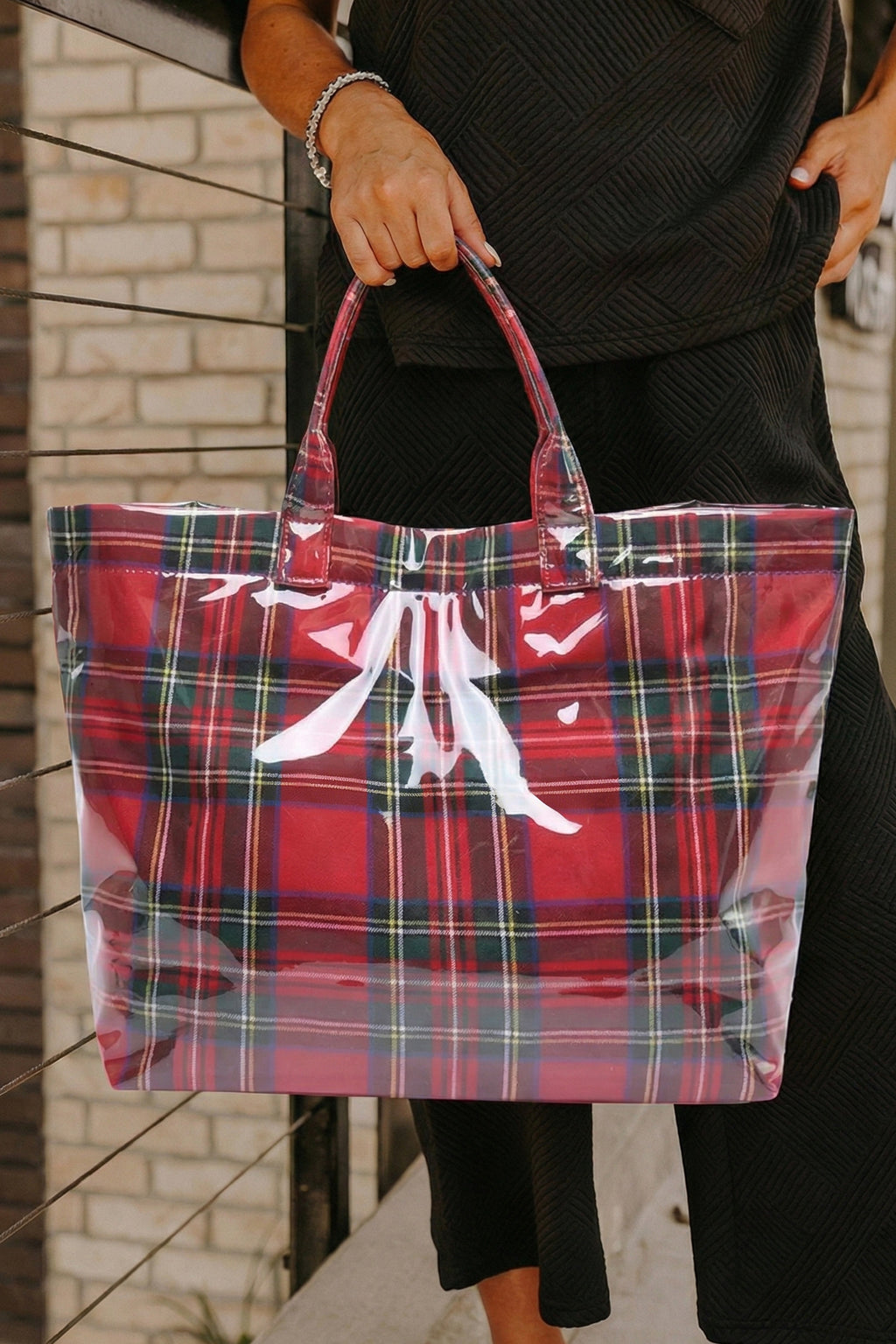 Dusk Blue Eyelet Flower Pattern PVC Glossy Waterproof Tote Bag