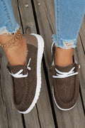 Coffee Solid Ribbed Criss Cross Slip On Casual Shoes