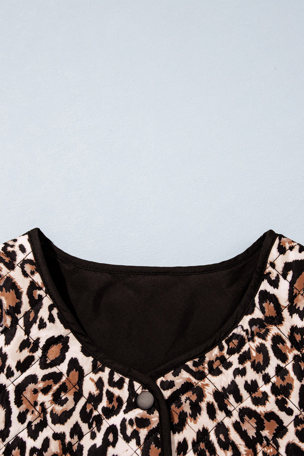 Brown Leopard Print Quilted Button Front Patch Pockets Jacket