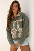 Dearlovers Sage Green Ribbed Retro Floral Patchwork Shirt Style Jacket