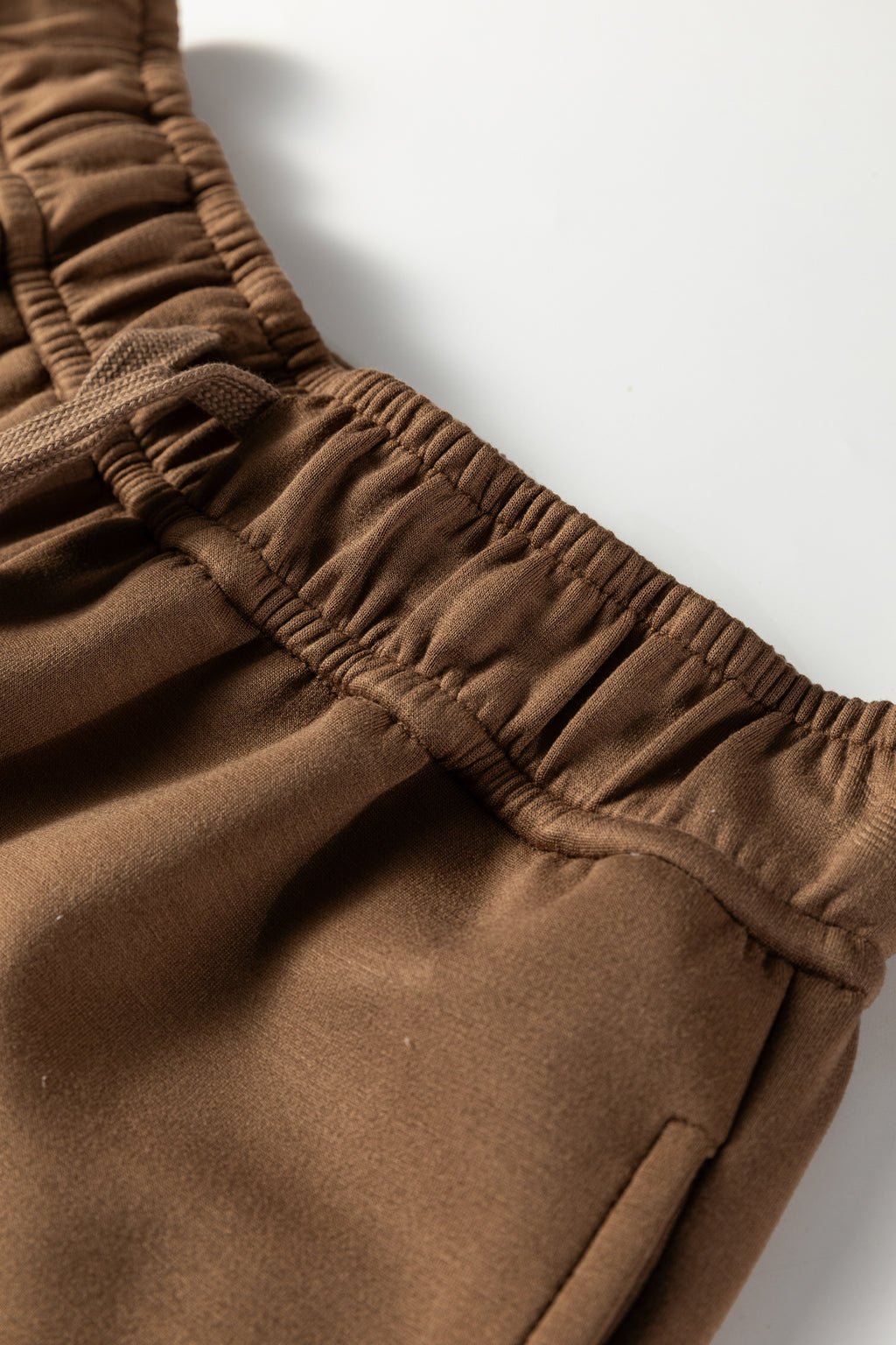 Coffee Solid Color V Neck Top and High Waist Pants Set