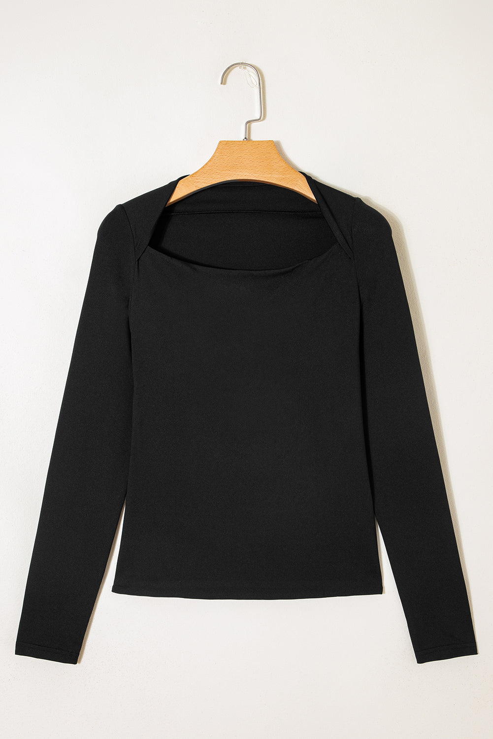 Black Crisscross Boat Neck Long Sleeve Slim Top