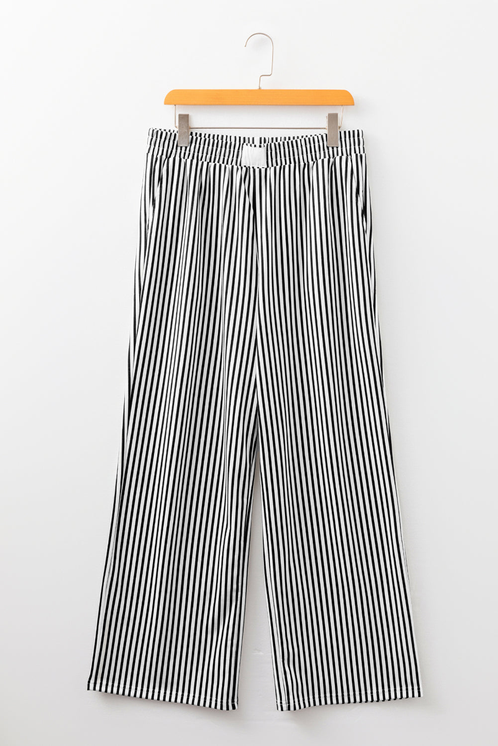 Brown Stripe Elastic High Waist Pocketed Loose Pants