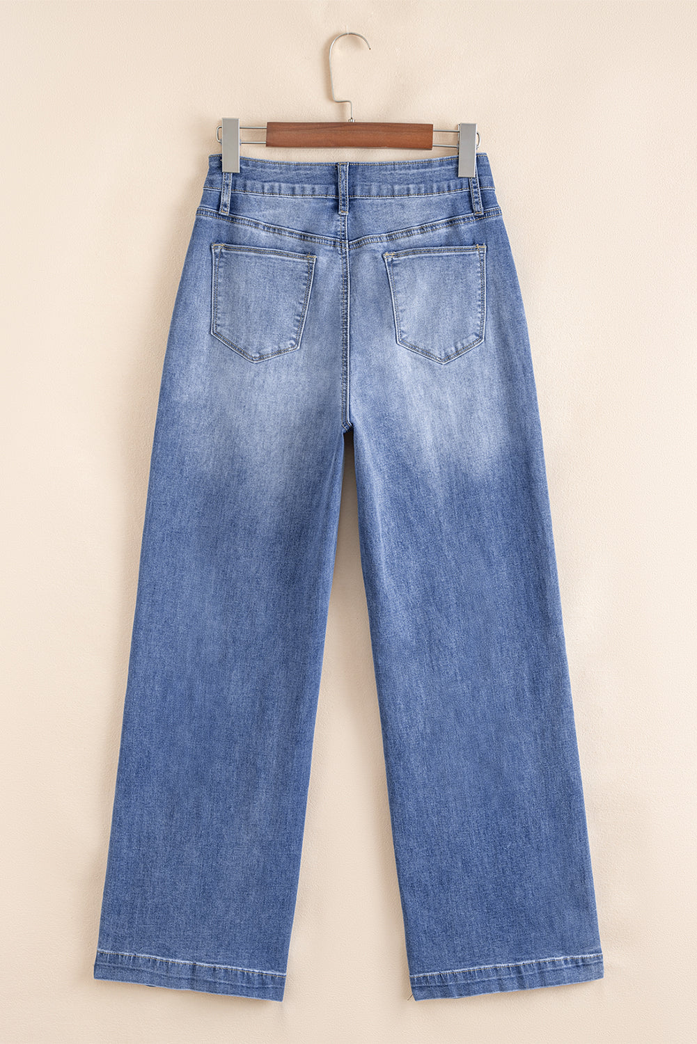 Beau Blue Tailored Center Seam Detail Straight Loose High Rise Jeans