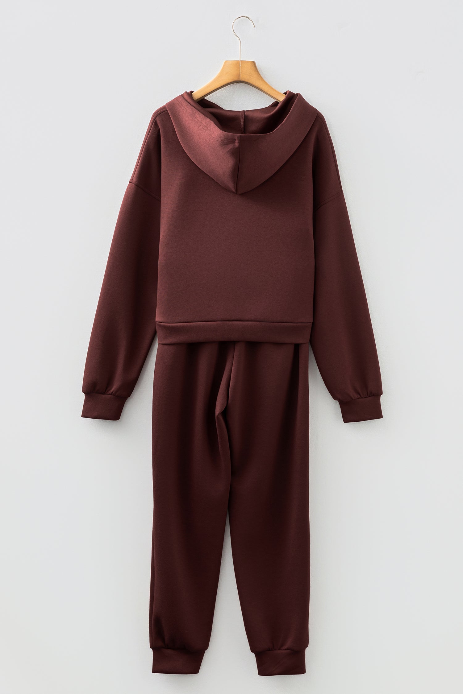 Chicory Coffee Button Drawstring Cropped Hoodie Jogger 2pcs Set
