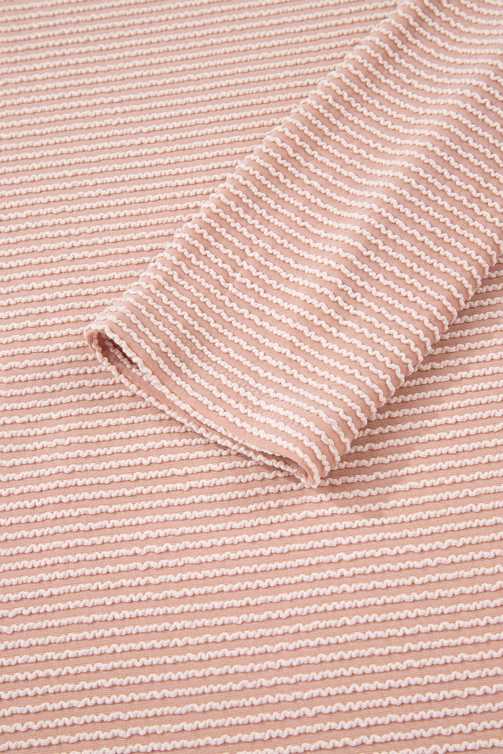 Pale Chestnut Horizontal Twist Ribbed Drawstring Cowl Neck Knit Top