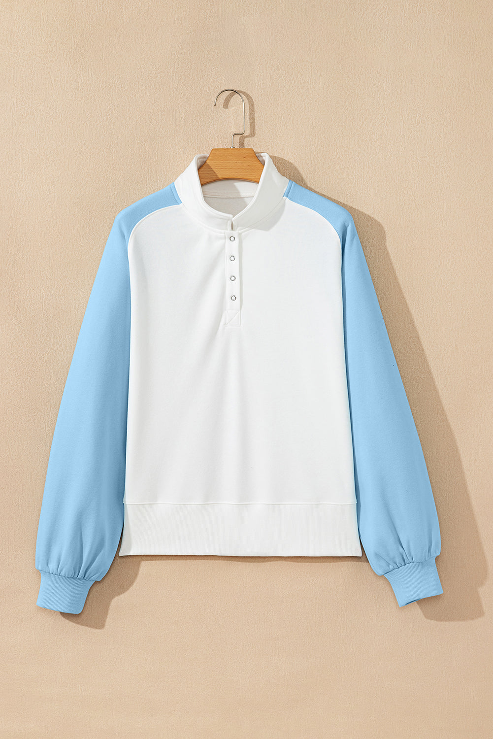 Beau Blue Colorblock Snap Buttons Pullover Sweatshirt