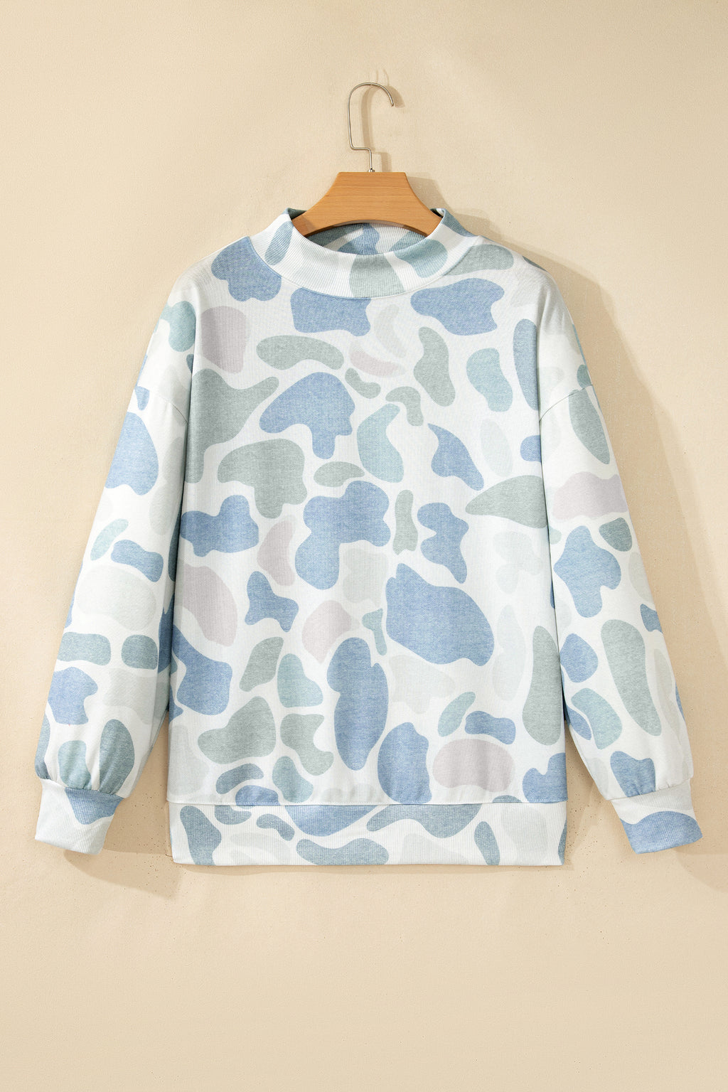 Sky Blue Camouflage Western Style Pullover Sweatshirt