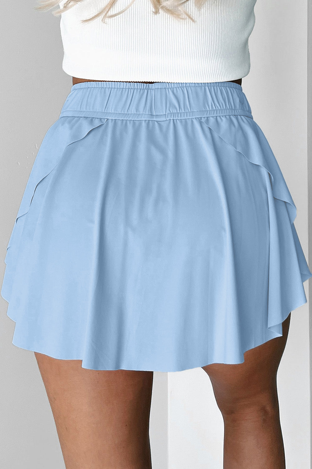 Beige Drawstring Elastic Waistband Lined Tennis Skorts