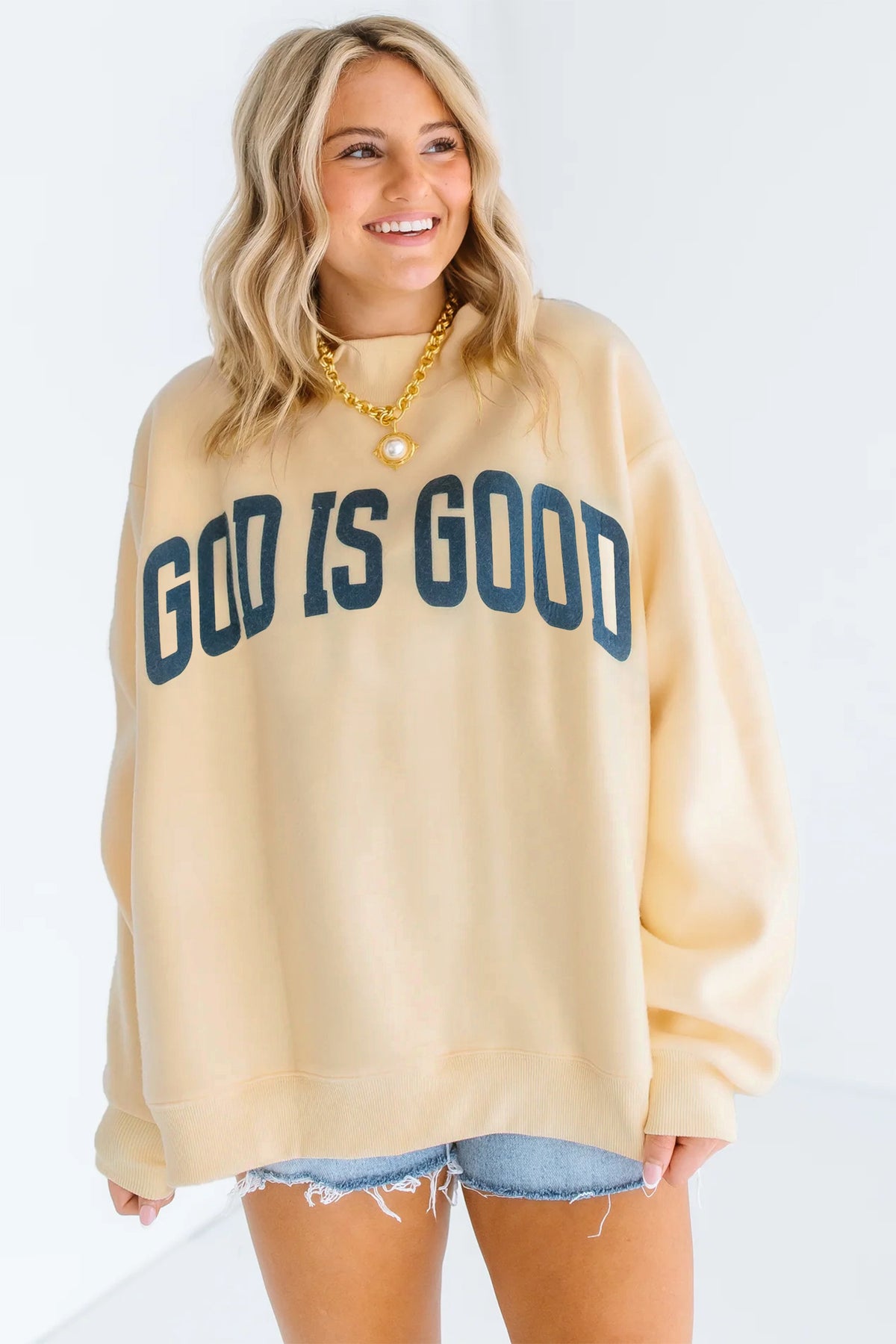 Light Grey Jesus Slogan Stand Neck Long Sleeve Oversized Tunic Plus Size Sweatshirt