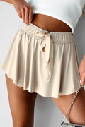 Beige Drawstring Elastic Waistband Lined Tennis Skorts
