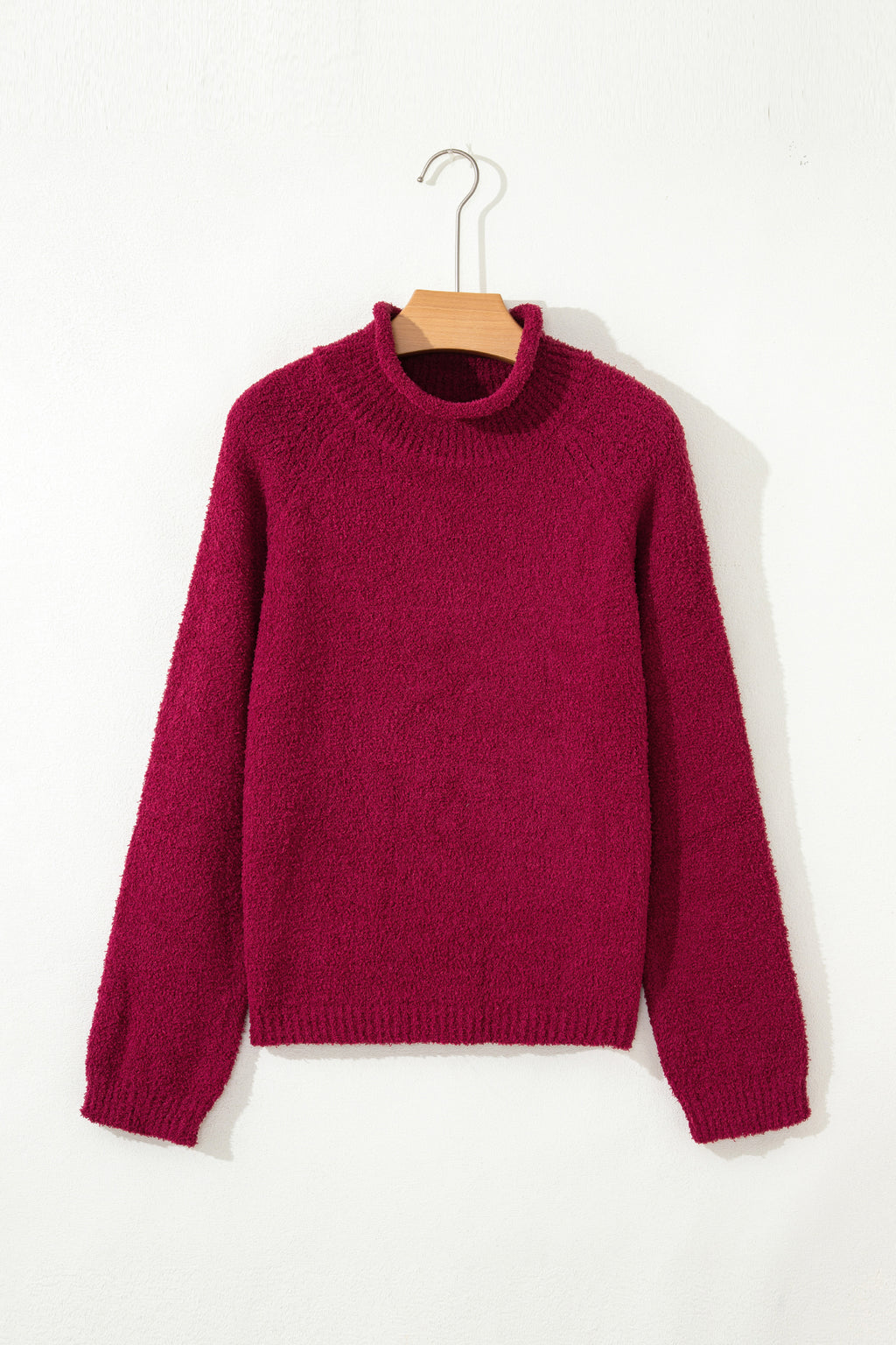 Burgundy Popcorn Mock Neck Solid Sweater