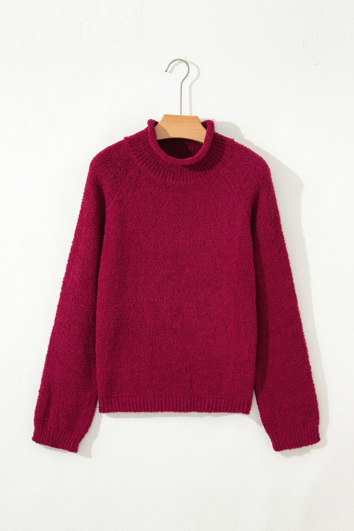 Burgundy Popcorn Mock Neck Solid Sweater