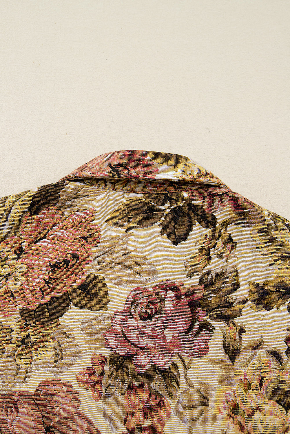 Khaki Floral Waffle Knit Patchwork Chest Pockets Buttoned Jacket