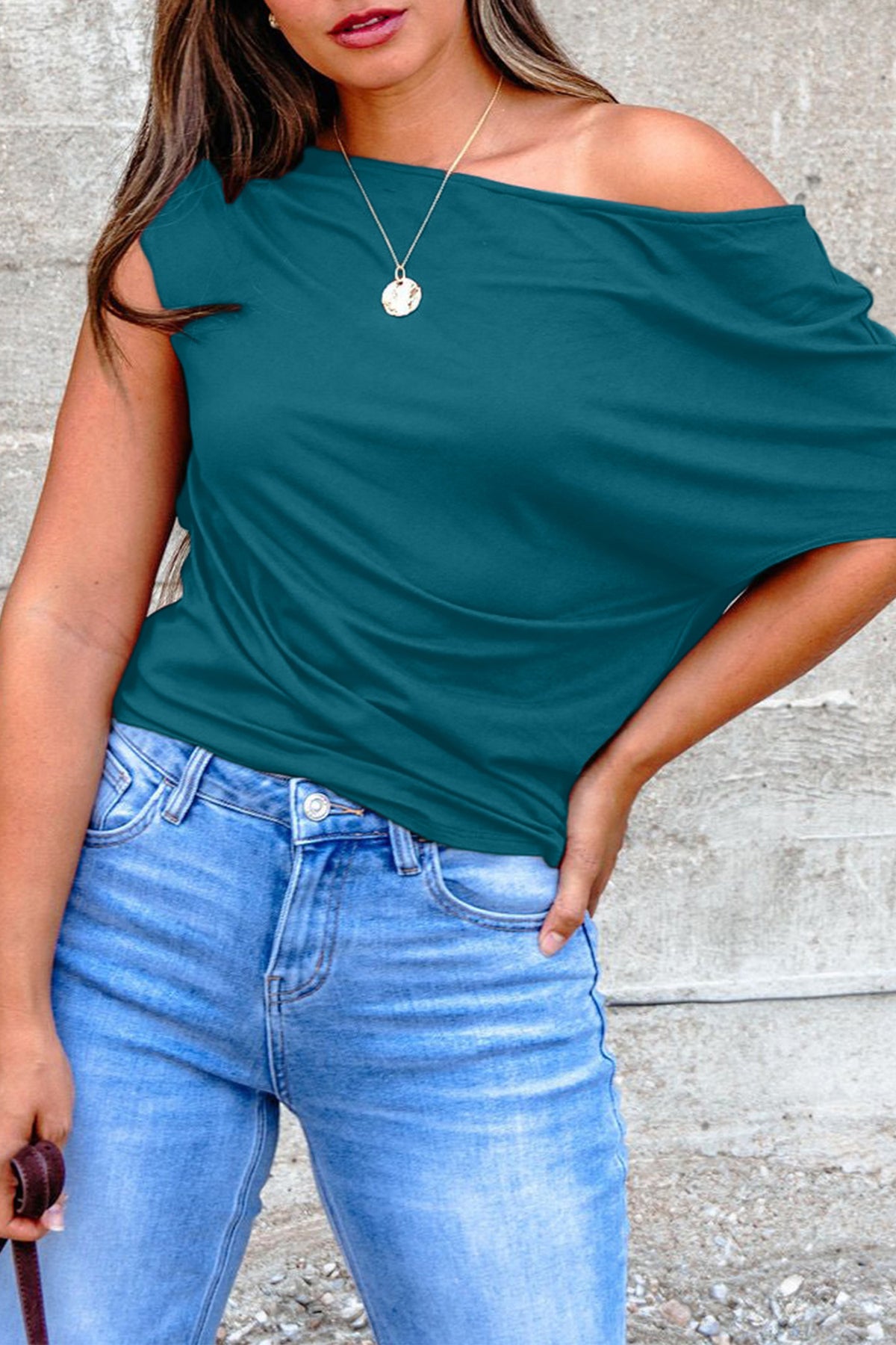Coffee Plus Size Solid Color Asymmetric Neck Short Sleeve Blouse
