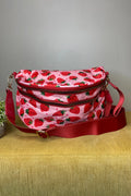 Fiery Red Pretty Checkerboard/ Strawberry Printed Canvas Double Zip Crossbody Bag