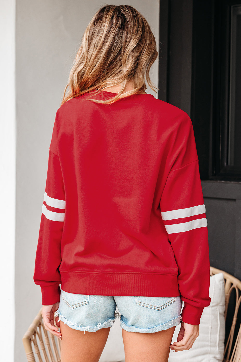 Light French Beige Varsity Striped Detail Drop Shoulder Oversized Sweatshirt
