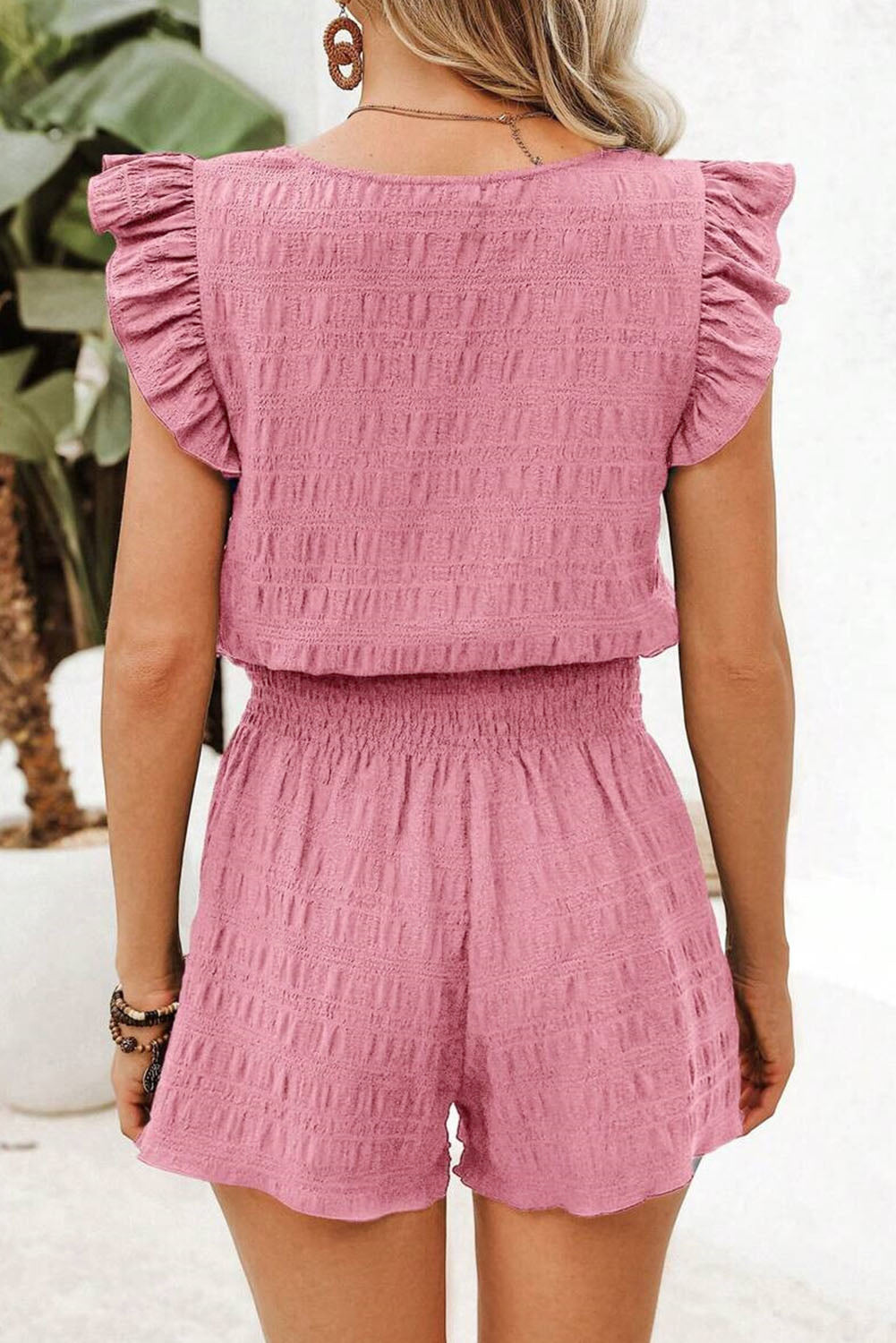 Dirty blue Textured Square Neck Top and Shirred High Waist Shorts Set