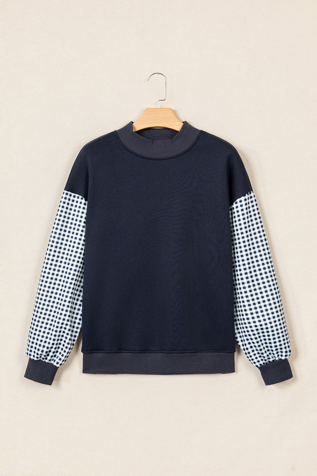 Evergreen Plaid Sleeve Colorblock Loose Tunic Sweatshirt