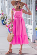 Bonbon Solid Color Ruffle Trim High Waist Sleeveless Maxi Dress