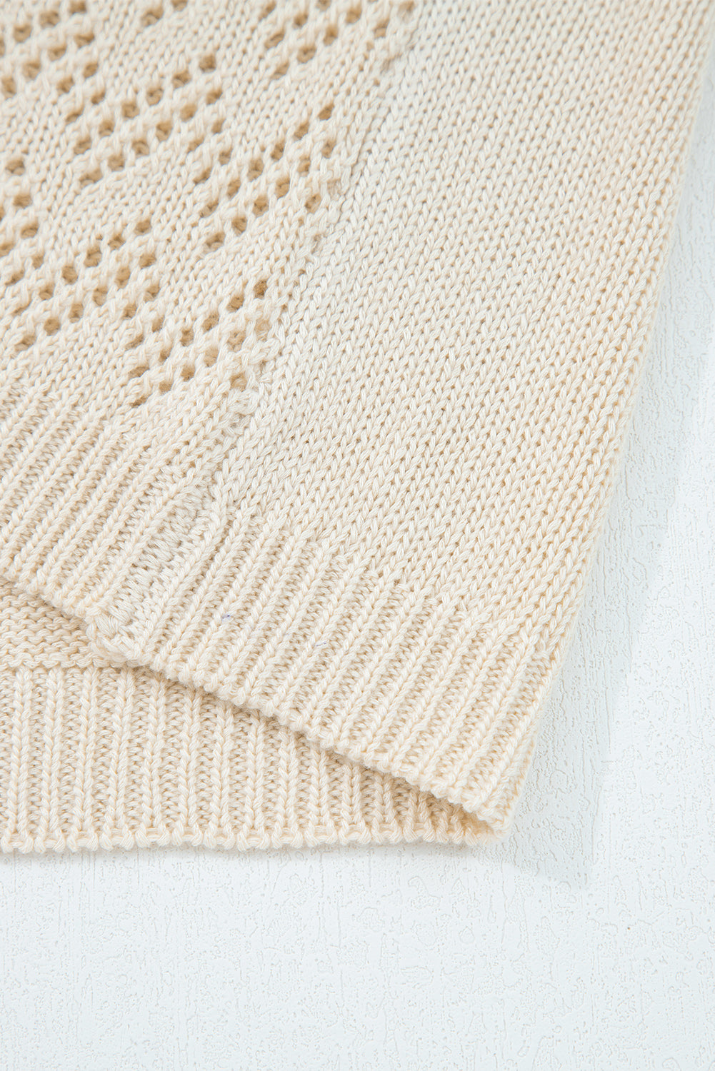 Smoke Gray Solid Color Hollowed Knit Open Front Cardigan Sweater