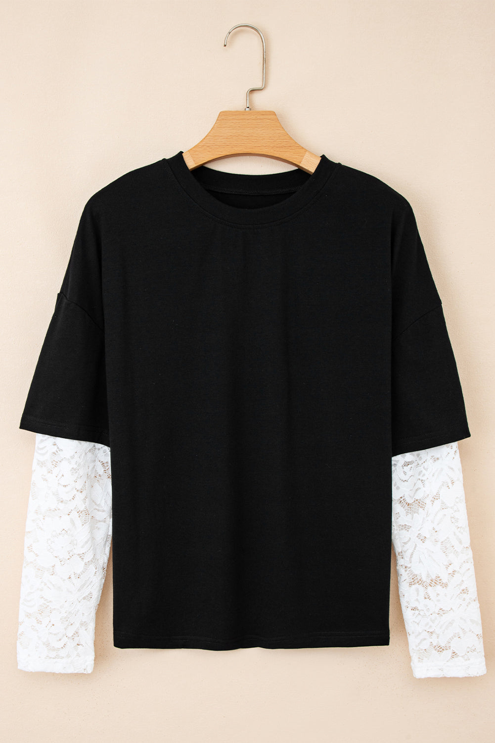 Black Lace Long Sleeve Insert Drop Shoulder Tee