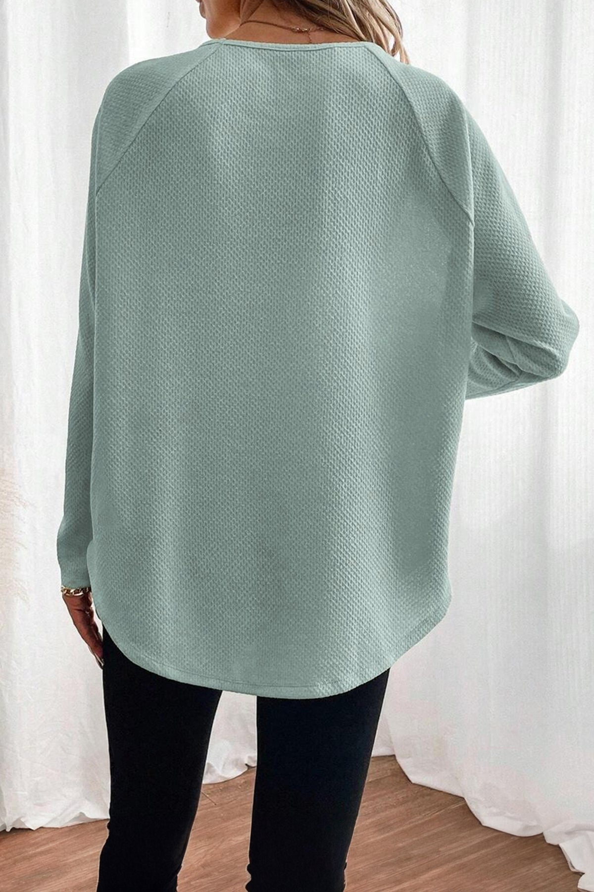 Moonlight Jade Textured Raglan Sleeve Knit Loose Top