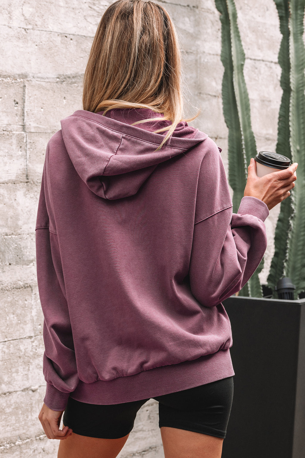 Wild Ginger Half Zip Kangaroo Pocket Mineral Wash Baggy Hoodie
