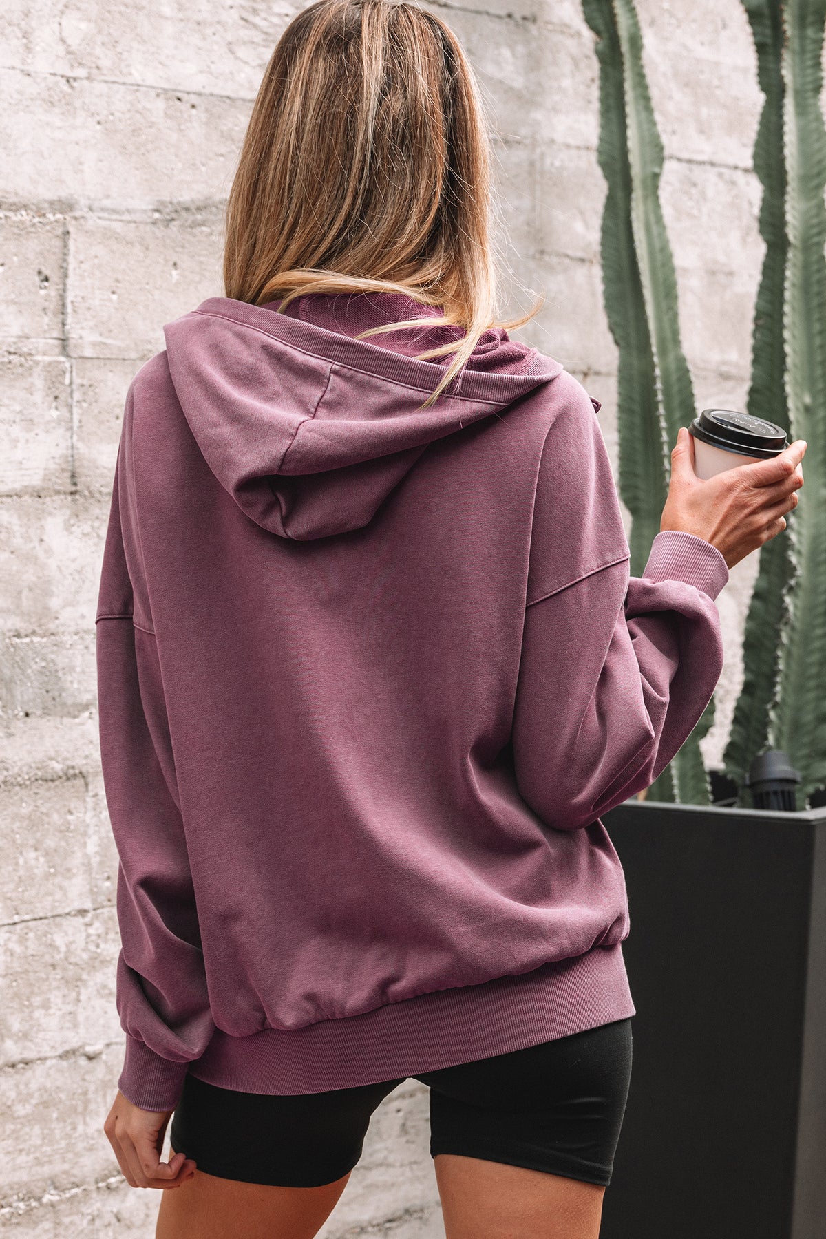 Wild Ginger Half Zip Kangaroo Pocket Mineral Wash Baggy Hoodie
