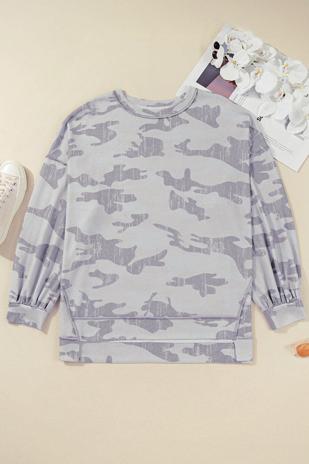 Multicolour Camouflage Print Round Neck Plus Size Sweatshirt