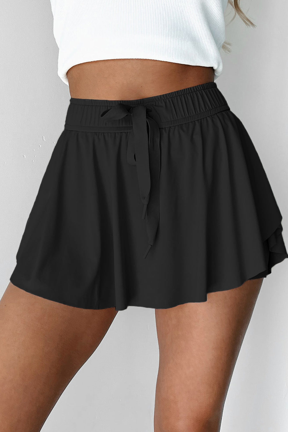 Beige Drawstring Elastic Waistband Lined Tennis Skorts