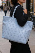 Dusk Blue Eyelet Flower Pattern PVC Glossy Waterproof Tote Bag