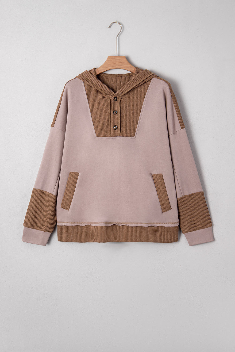 Goat Oversize Waffle Patchwork Exposed Seam Casual Hoodie