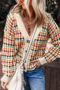 Multicolour Dotty Pattern Knit Button Front V Neck Sweater Cardigan