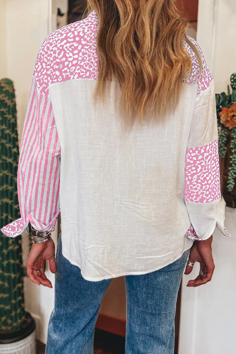 Khaki Leopard Striped Western Casual Shirt