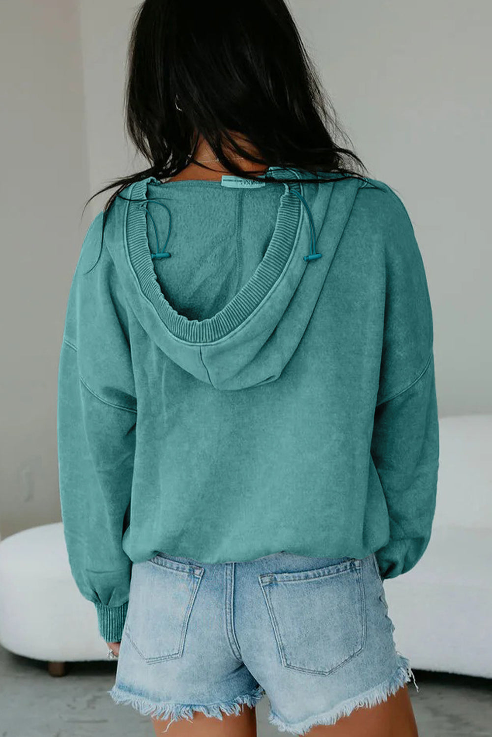 Wild Ginger Half Zip Kangaroo Pocket Mineral Wash Baggy Hoodie