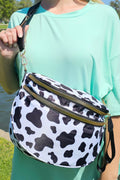 Black white Animal Spots Print Wide Strap Large Crossbody Bag
