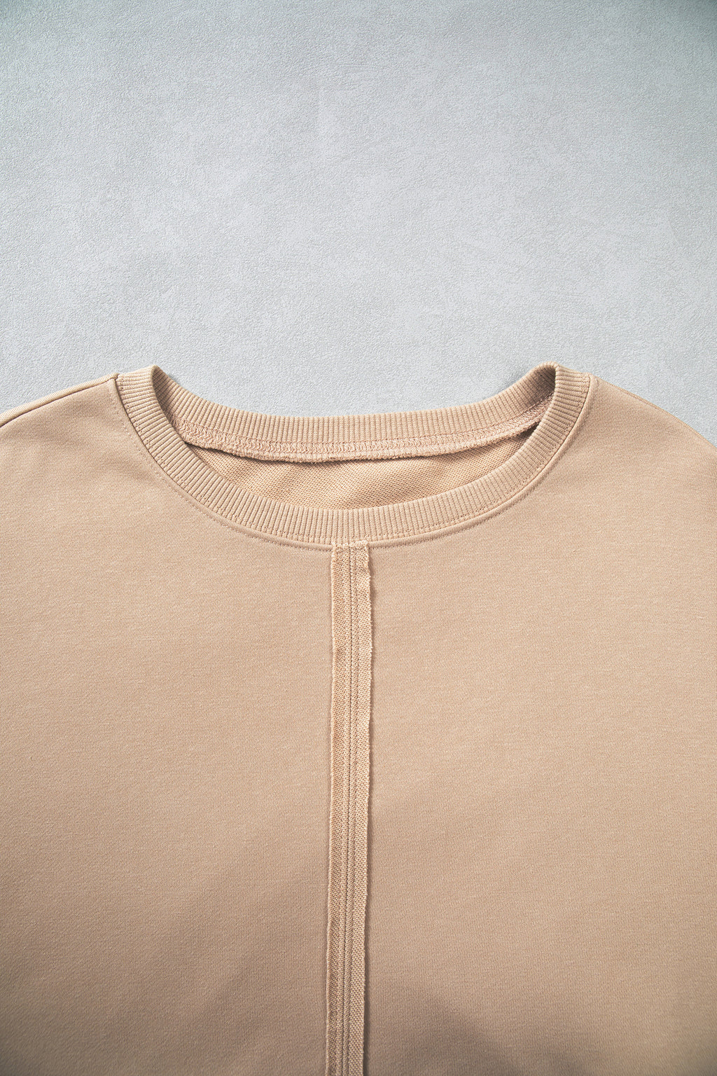 Parchment Solid Color Raw Seam Lace Detail Loose Casual Sweatshirt