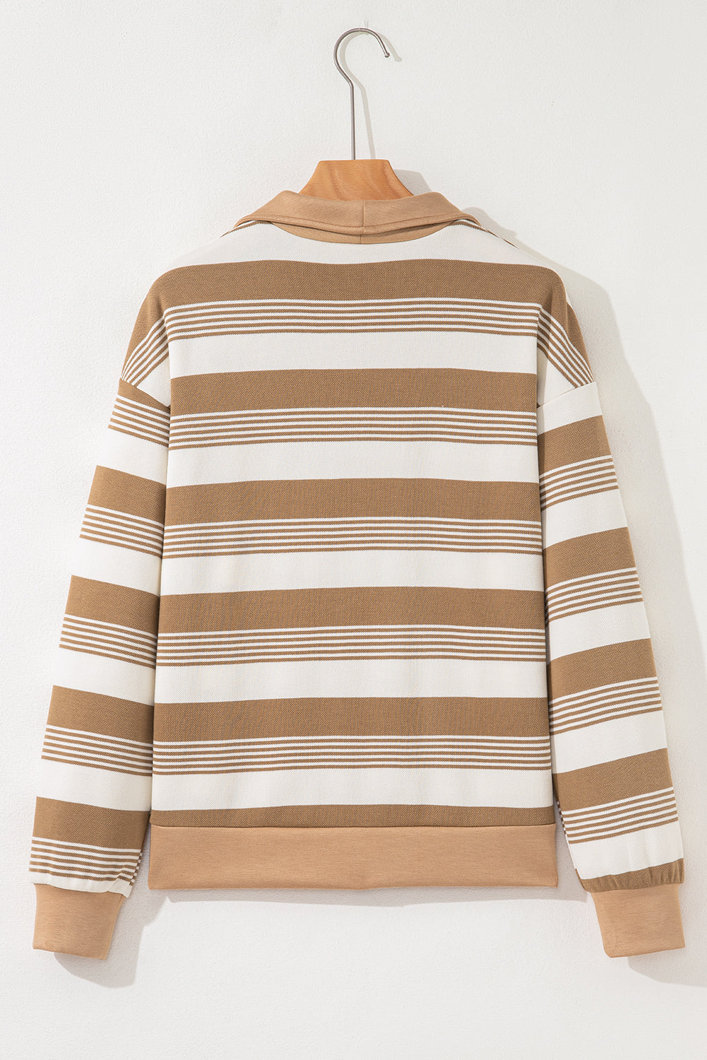 Khaki Stripe Zip Collar Patchwork Vintage Fashion Sweatshirt