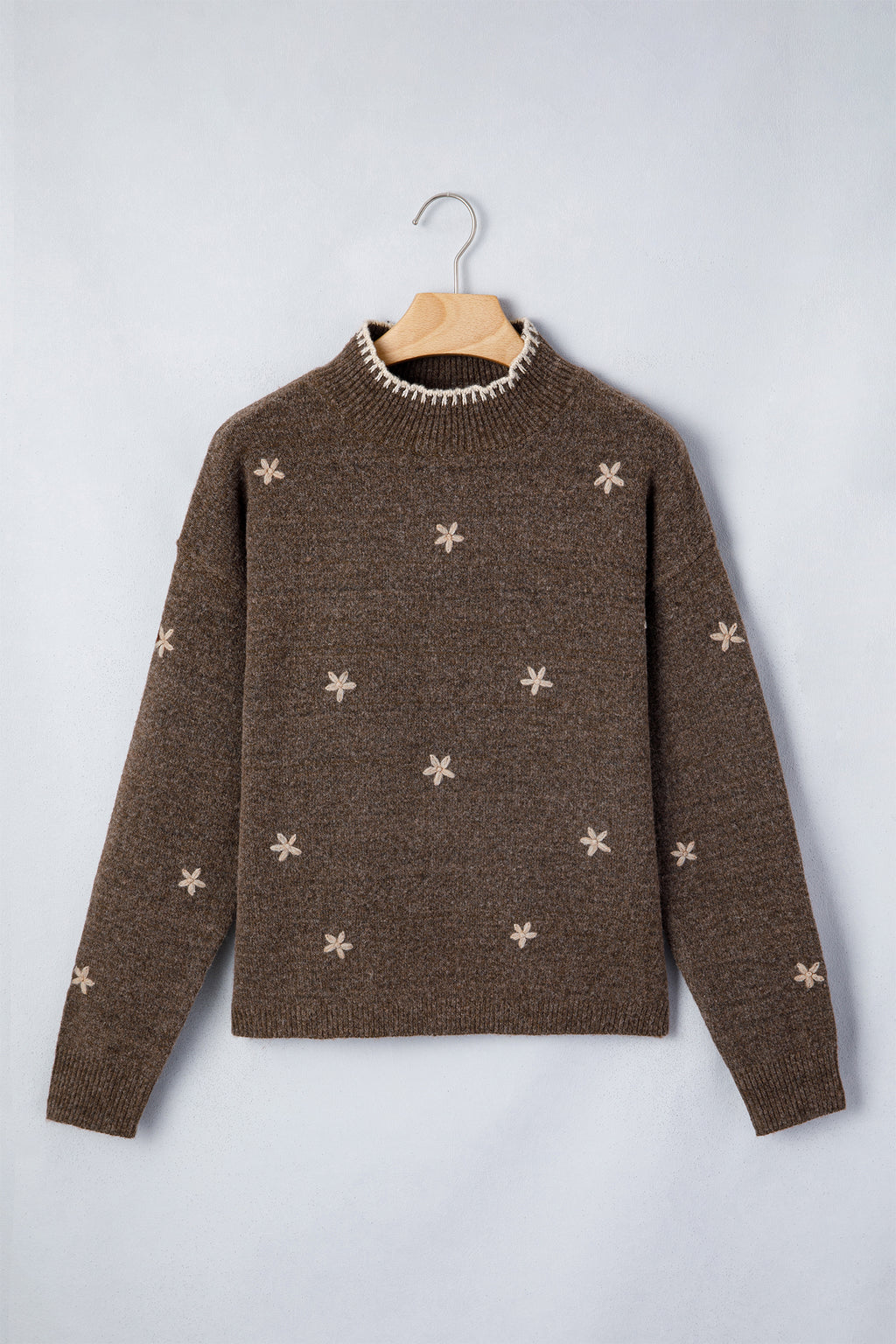 Chicory Coffee Floral Print Mock Neck Long Sleeve Sweater