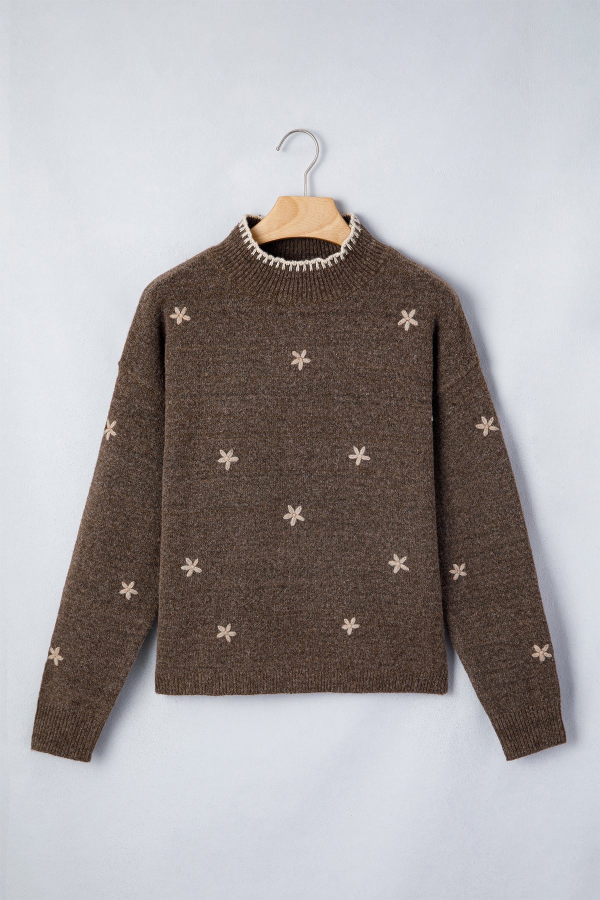 Chicory Coffee Floral Print Mock Neck Long Sleeve Sweater