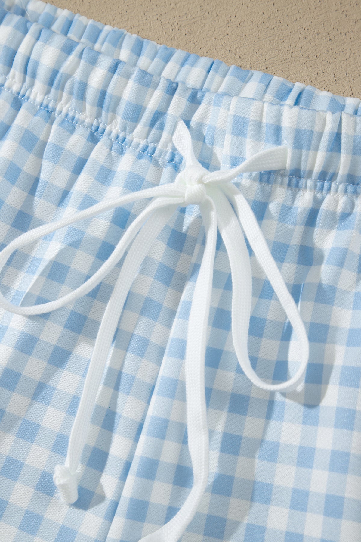 Yellow Gingham Loose Pullover Top Drawstring Shorts Plus Size Set