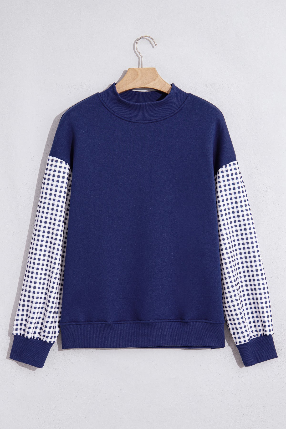 Evergreen Plaid Sleeve Colorblock Loose Tunic Sweatshirt