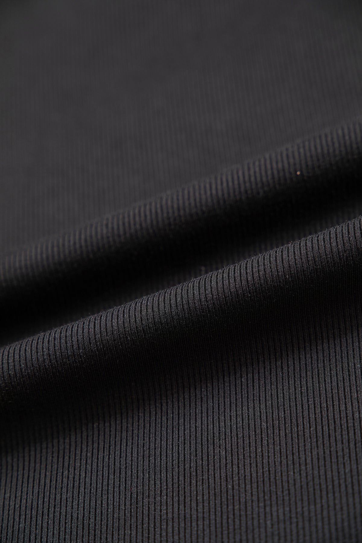 Black Solid Color Round Neck Frill Detail Long Sleeve Top