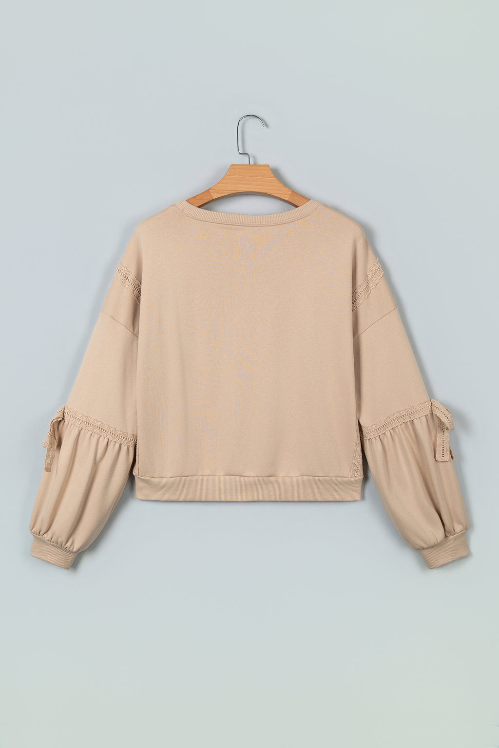 Parchment Solid Color Raw Seam Lace Detail Loose Casual Sweatshirt