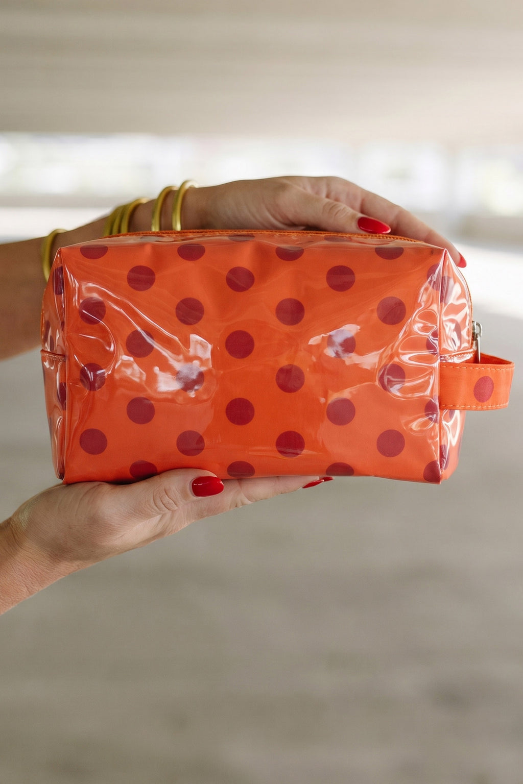 Coffee Durable PVC Polka Dot Makeup Bag