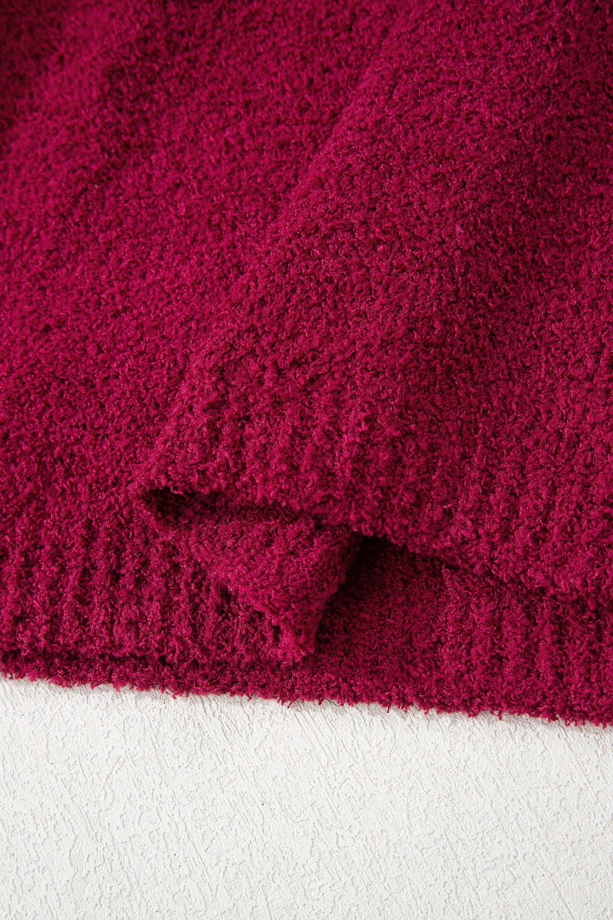 Burgundy Popcorn Mock Neck Solid Sweater