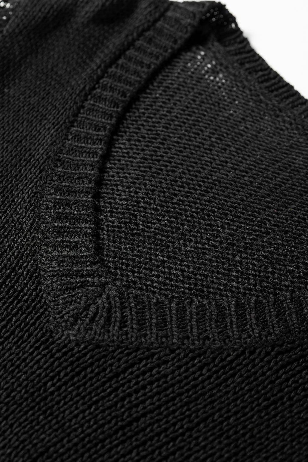 Black Solid V Neck Pointelle Knit Sleeve Patchwork Sweater