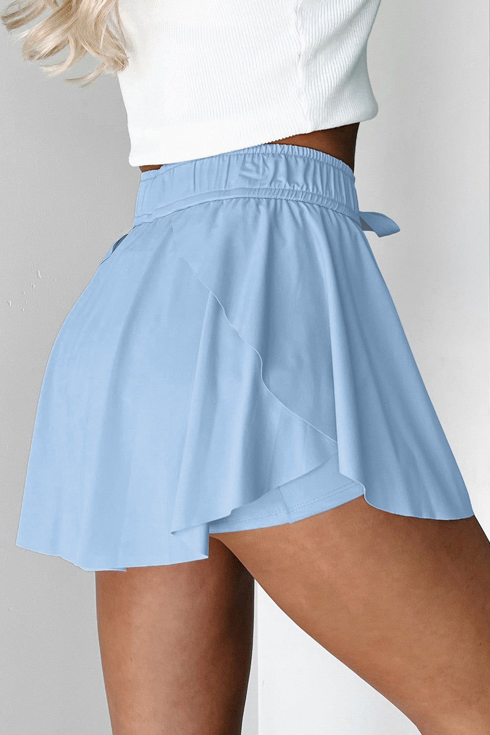 Beige Drawstring Elastic Waistband Lined Tennis Skorts