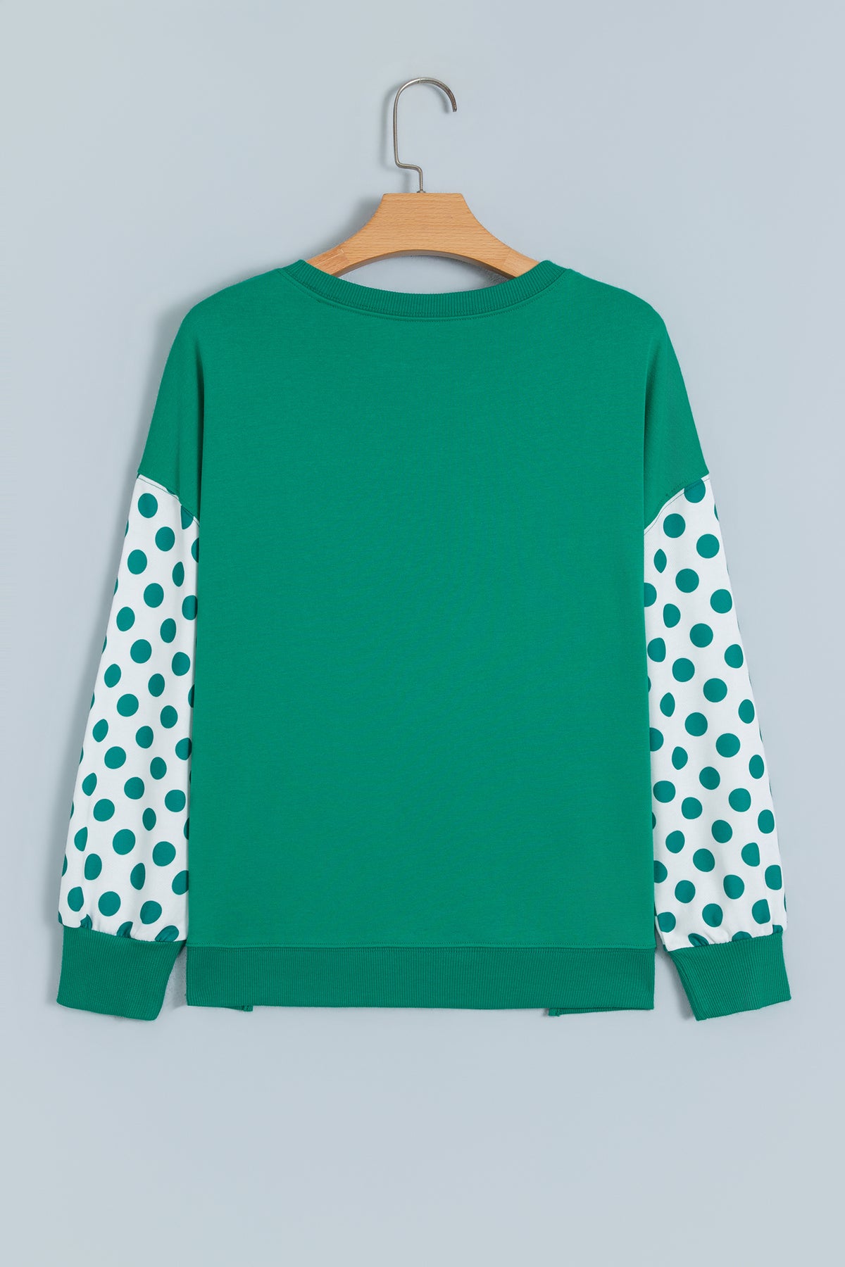 Khaki Polka Dot Patchwork Sleeve Crew Neck Loose Pullover Sweatshirt